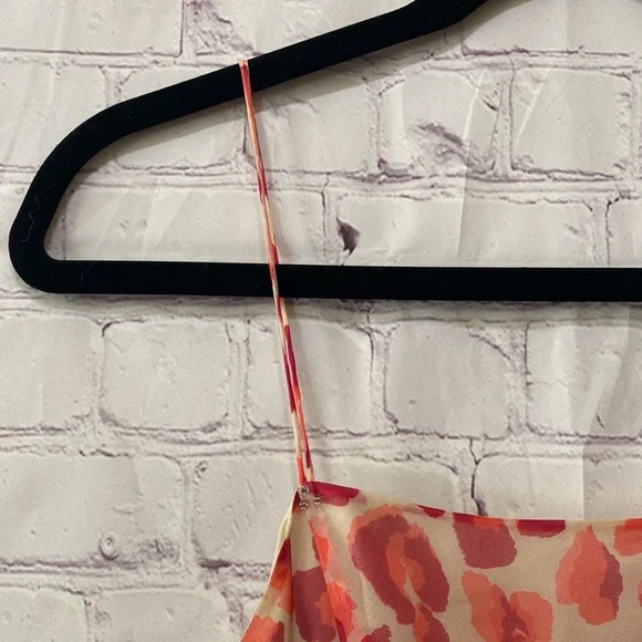 Tibi 100% Silk Dainty Midi Dress Red Nude Animal Print Size 6 Spaghetti Strap - Picture 8 of 12